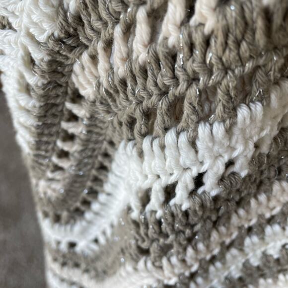 Pure Handknit Cotton Shawl T-Back Vest Open front Striped w/ Metallic knit S/M - Picture 5 of 5